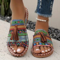 Elodie | Women's Open Toe Tassel Slide Sandals in Green & Red
