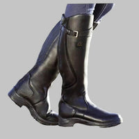 Eloise | Women's Knee-High Leather Boots Buckle Strap in Black