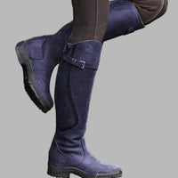 Eloise | Women's Knee-High Leather Boots Buckle Strap in Blue