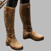 Eloise | Women's Knee-High Leather Boots Buckle Strap in Brown