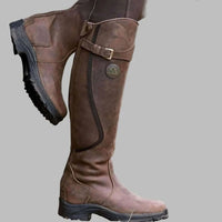 Eloise | Women's Knee-High Leather Boots Buckle Strap in Dark Brown