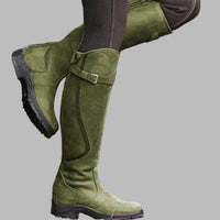Eloise | Women's Knee-High Leather Boots Buckle Strap in Green