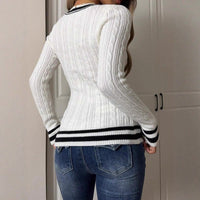 Elsa | Women's V-Neck Bodycon Striped Sweater