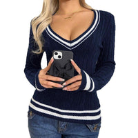 Elsa | Women's V-Neck Bodycon Striped Sweater
