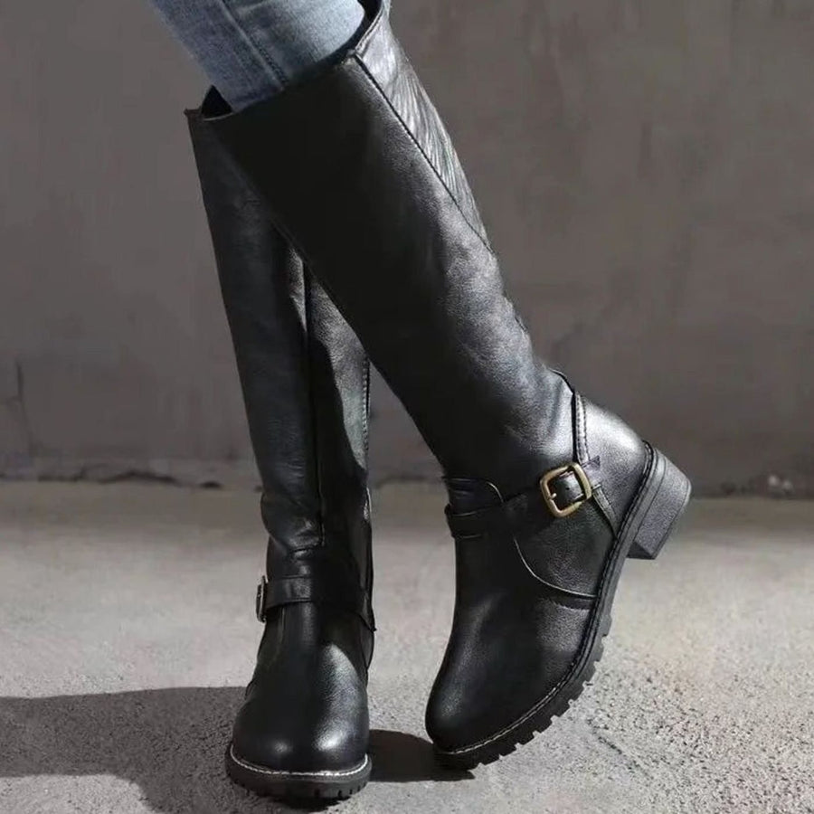 Elsie | Women's Knee-High Buckle-Strap Leather Boots