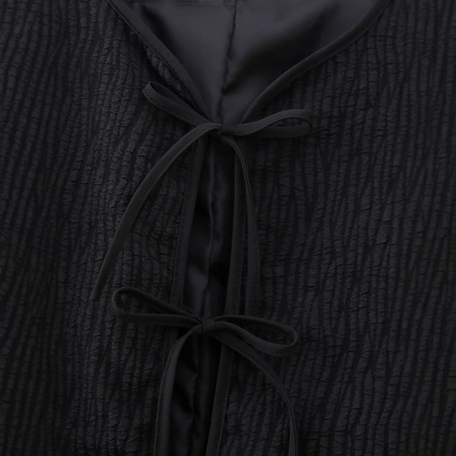 Elsie | Women's Ruffle Detail Elegant Quilted Jacket in Black