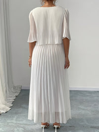 Elysande | Women's White Pleated A-Line Wedding Guest Maxi Dress