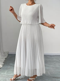 Elysande | Women's White Pleated A-Line Wedding Guest Maxi Dress
