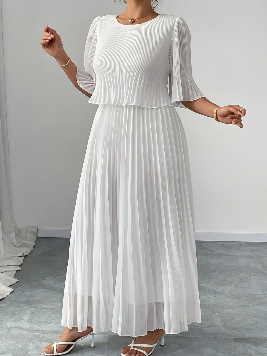 Elysande | Women's White Pleated A-Line Wedding Guest Maxi Dress