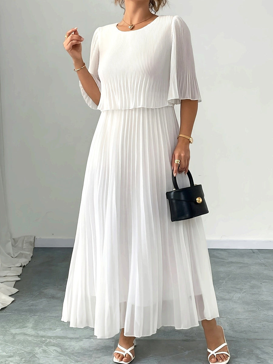 Elysande | Women's White Pleated A-Line Wedding Guest Maxi Dress