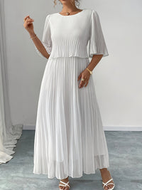 Elysande | Women's White Pleated A-Line Wedding Guest Maxi Dress in White