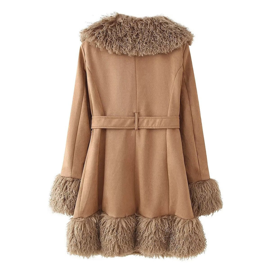 Emeline | Women's Waist Belt Voluminous Belted Elegant Jacket in Caramel