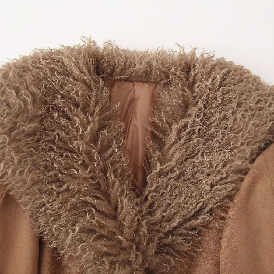 Emeline | Women's Waist Belt Voluminous Belted Elegant Jacket in Caramel