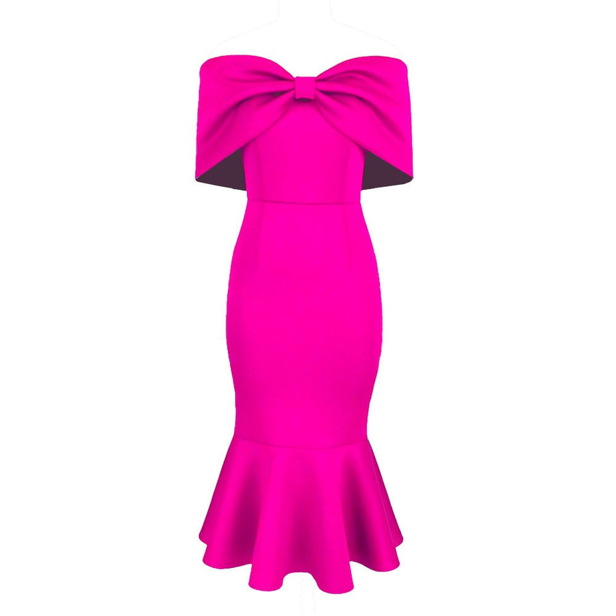 Emeline | Women's Bodycon Voluminous Dress in Magenta