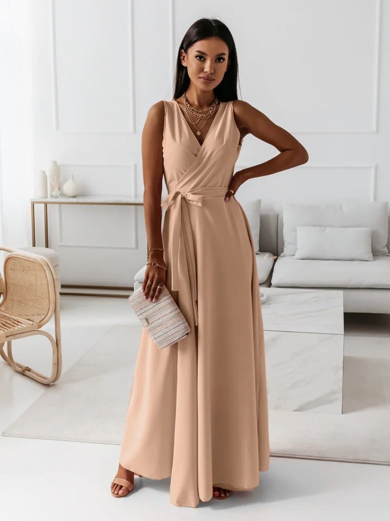 Emerance | Women's Wrap Style Wedding Guest Maxi Dress in Khaki