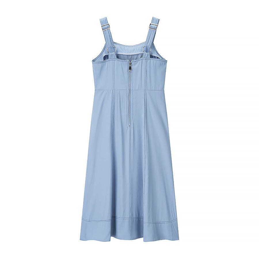 Emerentia | Women's Button Detail Pockets Maxi Dress in Denim Blue