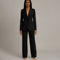 Emerson | Women's Tailored Single-Button Blazer Pants Suit Set in Black