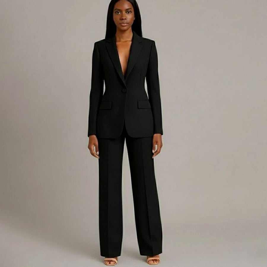 Emerson | Women's Tailored Single-Button Blazer Pants Suit Set in Black