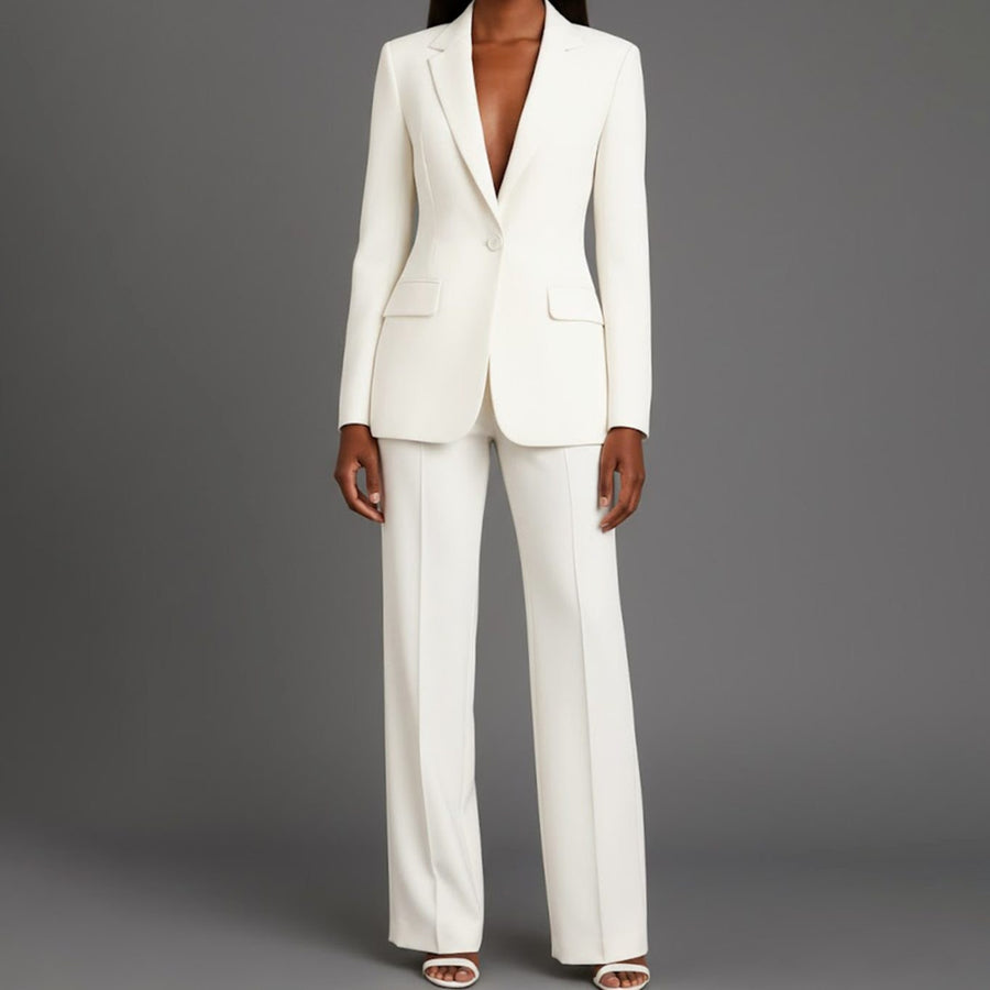 Emerson | Women's Tailored Single-Button Blazer Pants Suit Set in Blue