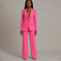 Emerson | Women's Tailored Single-Button Blazer Pants Suit Set in Pink