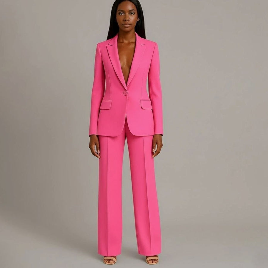 Emerson | Women's Tailored Single-Button Blazer Pants Suit Set in Pink