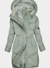 Emily | Women's Quilted Fleece-Lined Long Hooded Coat Full-Zip Parka in Green