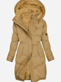 Emily | Women's Quilted Fleece-Lined Long Hooded Coat Full-Zip Parka in Yellow