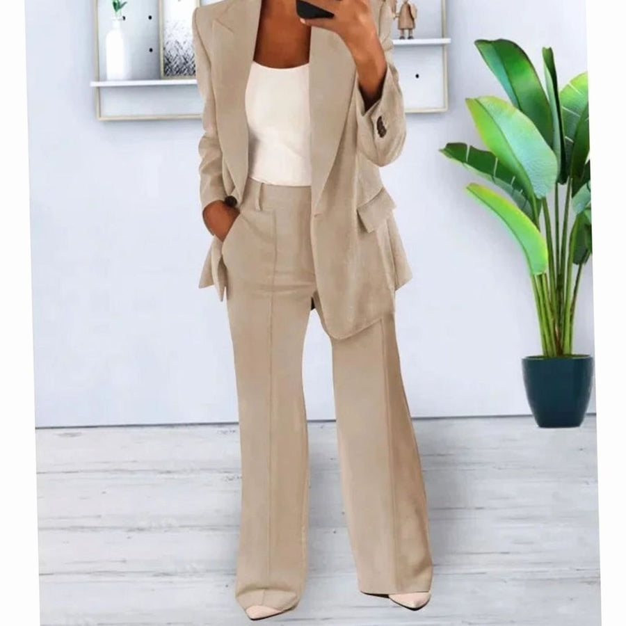 Emma | Women's Tailored Two-Piece Blazer Suit Set Wide-Leg Pants in Apricot