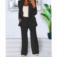 Emma | Women's Tailored Two-Piece Blazer Suit Set Wide-Leg Pants in Black