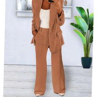 Emma | Women's Tailored Two-Piece Blazer Suit Set Wide-Leg Pants in Bronze