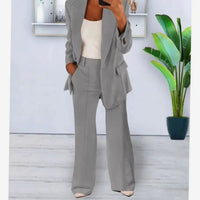 Emma | Women's Tailored Two-Piece Blazer Suit Set Wide-Leg Pants in Gray