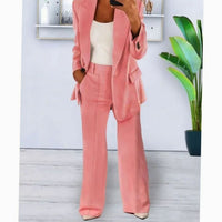Emma | Women's Tailored Two-Piece Blazer Suit Set Wide-Leg Pants in Pink