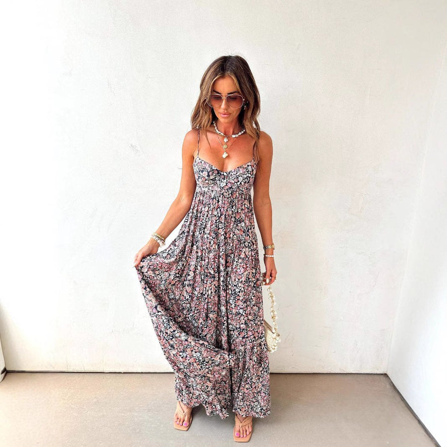 Emmanuelle | Women's Floral Casual Summer Dress in Black