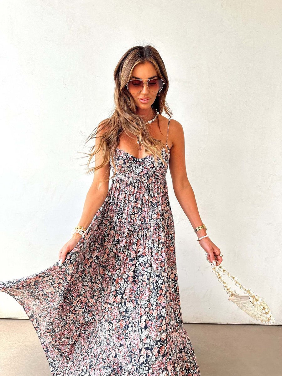 Emmanuelle | Women's Floral Casual Summer Dress in Black