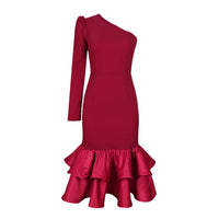Emmanuelle | Women's Bodycon Voluminous Dress in Wine Red