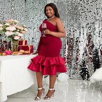 Emmanuelle | Women's Bodycon Voluminous Dress in Wine Red