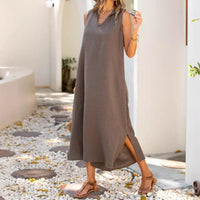 Enid | Women's Slit Summer Dress in Camel