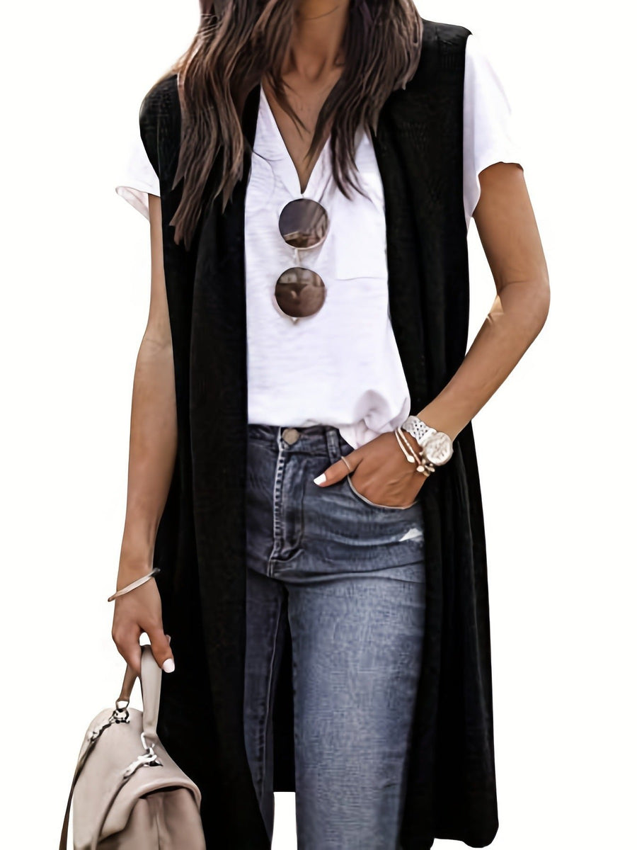 Enora | Women's Slit Knit Coat in Black