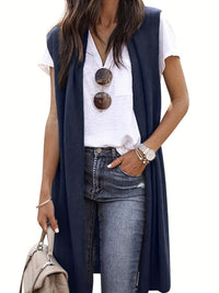Enora | Women's Slit Knit Coat in Dark Blue