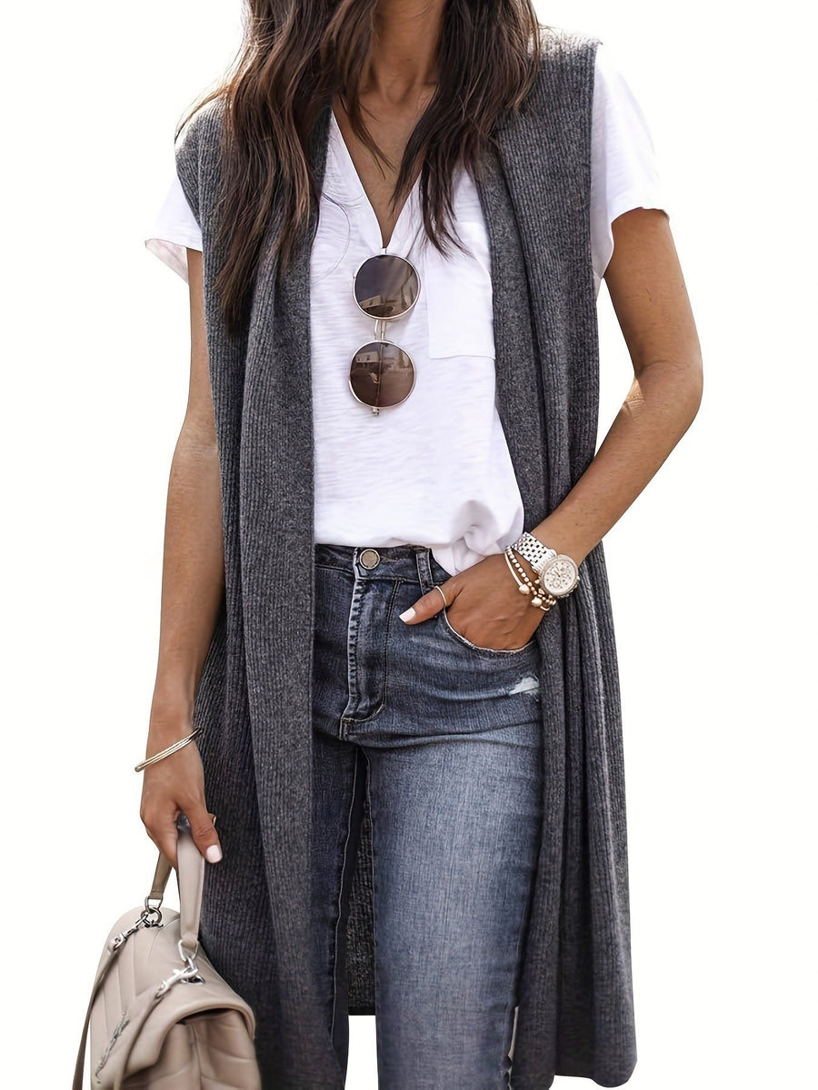 Enora | Women's Slit Knit Coat in Gray
