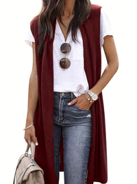 Enora | Women's Slit Knit Coat in Wine Red