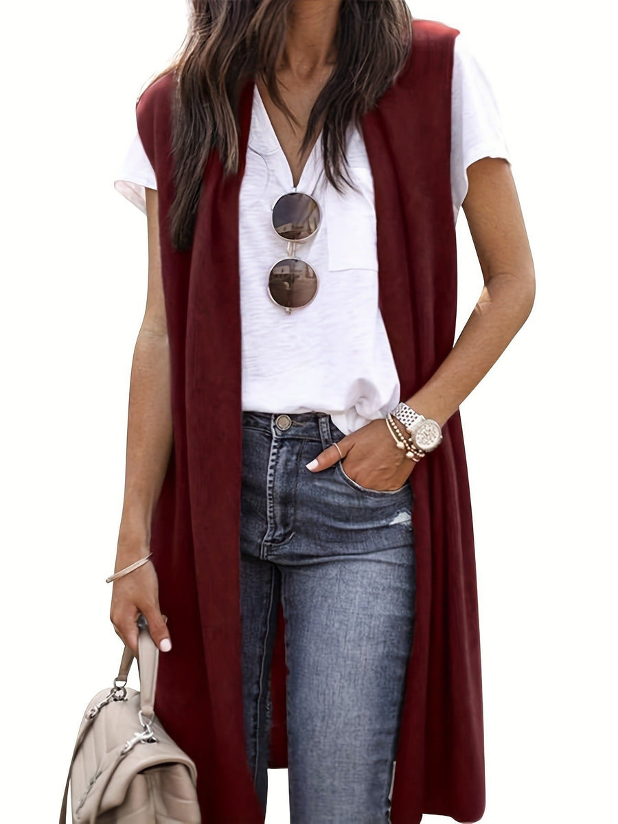 Enora | Women's Slit Knit Coat in Wine Red