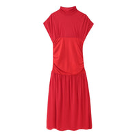 Erendira | Women's Stand Collar Ruched Fashionable Maxi Dress in Red