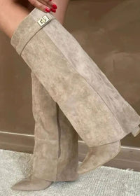 Erica | Women's Suede Knee-High Buckle Strap Thigh-High Boots