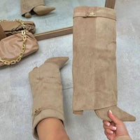 Erica | Women's Suede Knee-High Buckle Strap Thigh-High Boots in Apricot Plush