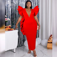 Erica | Women's V-Neck Bodycon Voluminous Ruffle Dress