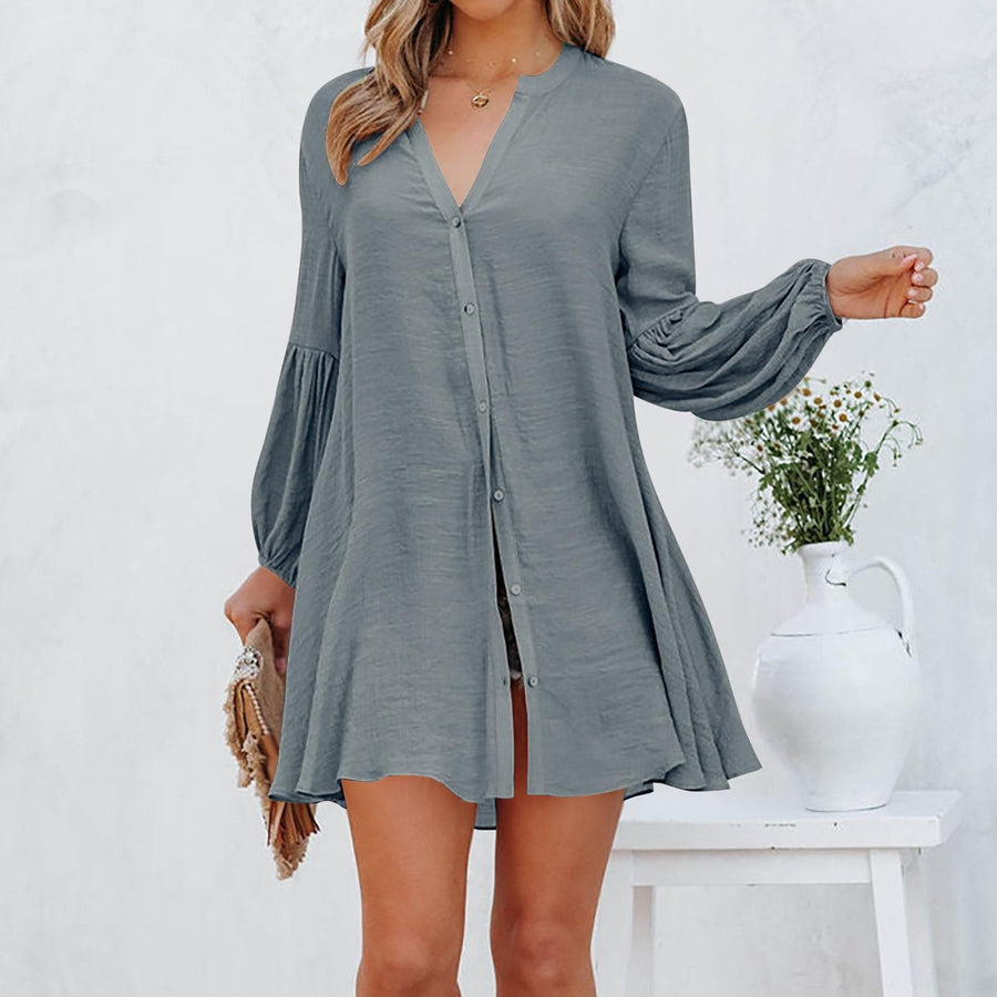 Erica | Women's Button-Front Casual Blouse in Gray