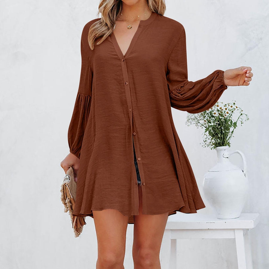 Erica | Women's Button-Front Casual Blouse in Gray