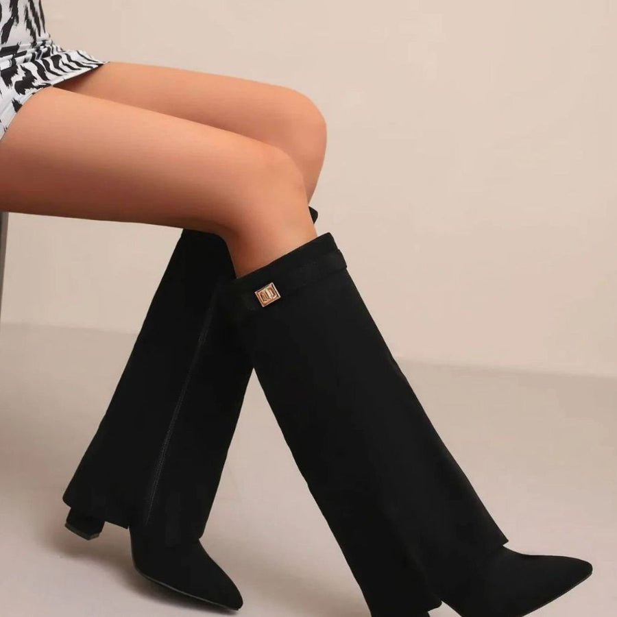 Erica | Women's Suede Knee-High Buckle Strap Thigh-High Boots in Suede Plush