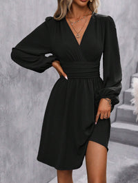 Ermelinda | Women's Puff Sleeve Elegant Wrap Dress in Black